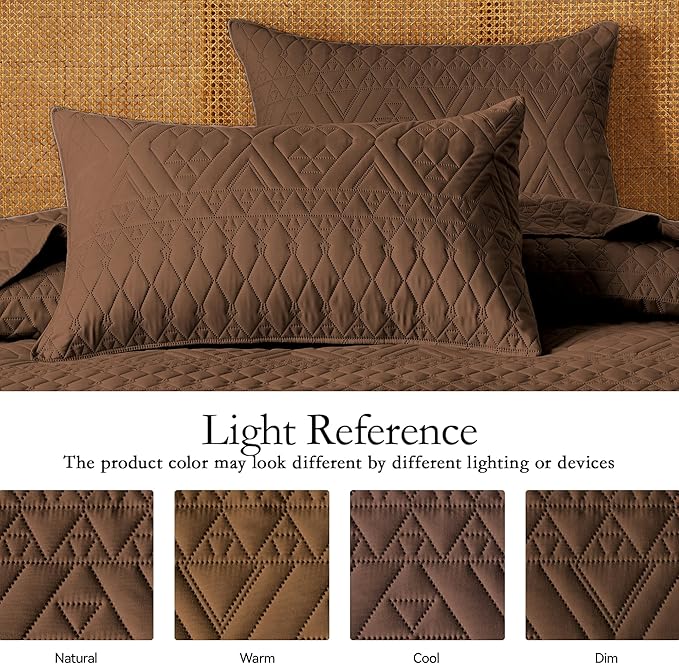 akkialla Full/Queen Size Quilt Bedding Set,Brown Lightweight Microfiber Soft Bedspread,Modern Style Geoetric Pattern Coverlet Set for All Seasons,3 Piece(1 Quilt,2 Pillow Shams)