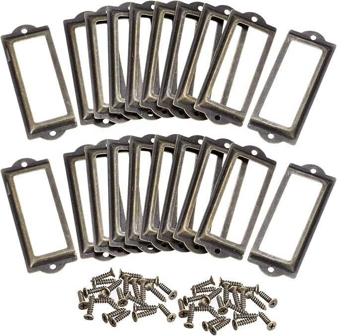 uxcell Metal Label Holders, 82x30mm 60pcs File Name Card Tag Label Holder Frame for Office Library Drawer Cabinet Shelves, Bronze Tone