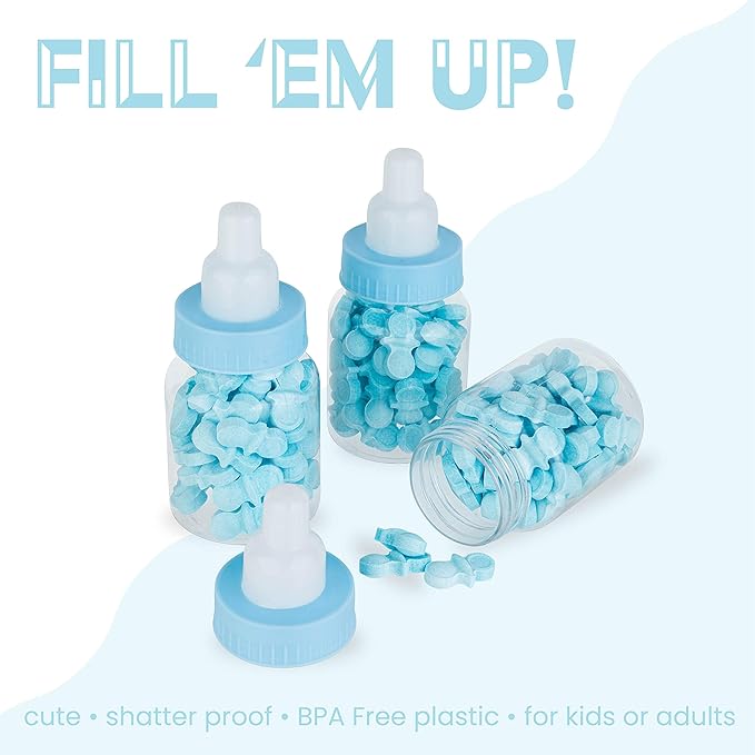 Hammont Blue Baby Boy Bottle Shaped Acrylic Candy Boxes - 36 Pack - 1.5"x3.5" - Perfect for Weddings, Birthdays, Party Favors and Gifts | Designer Cute Clear Lucite Plastic Treat Containers