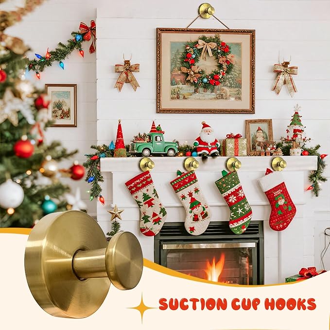 Suction Cup Hooks, Suction Cup Hooks for Shower,Removable Towel Hooks for Bathroom Window Glass Door Wall, Bath Robe Looafh Wreath Hook for Hanging (Gold)