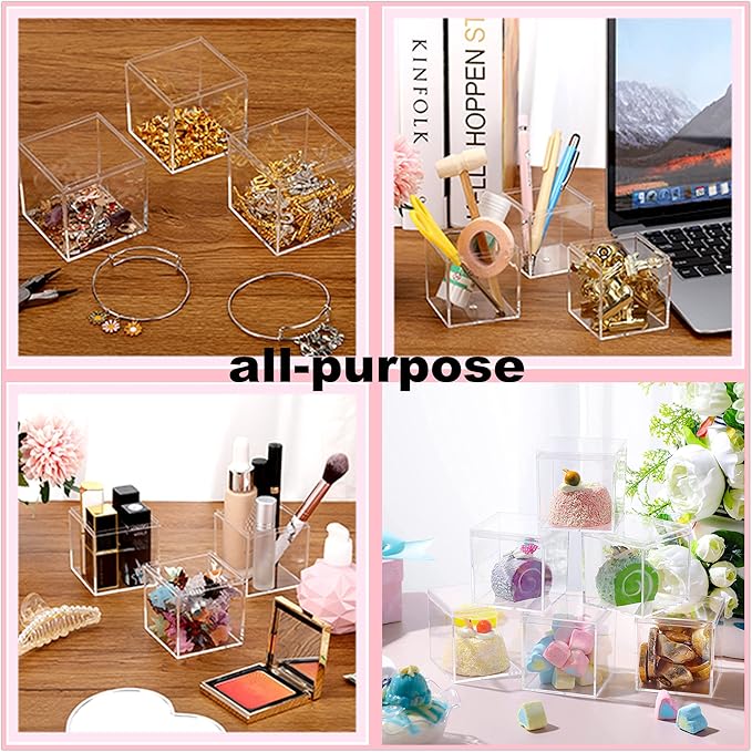 Acrylic Boxes 2 Pieces Clear Boxes with Lid Clear Square Cube Containers Jewelry Storage Boxes for Birthday Valentine's Day Party Favor Candy Pill and Tiny Jewelry