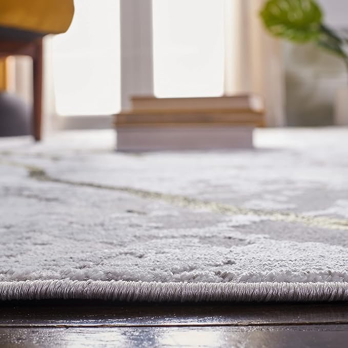SAFAVIEH Amelia Collection Runner Rug - 2' x 16', Grey & Gold, Modern Abstract Design, Non-Shedding & Easy Care, Ideal for High Traffic Areas in Living Room, Bedroom (ALA293G)