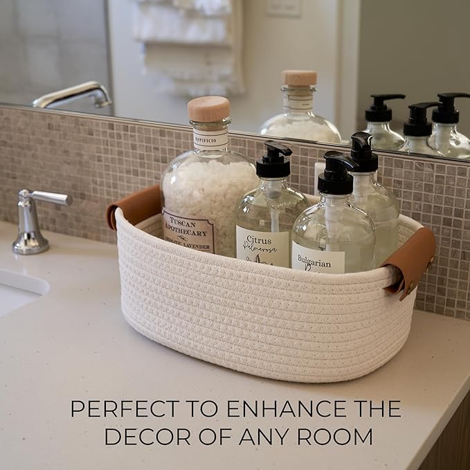 Storage Basket Set of 5 - Cotton Rope Organizer Bins for Home, Nursery & Bedroom