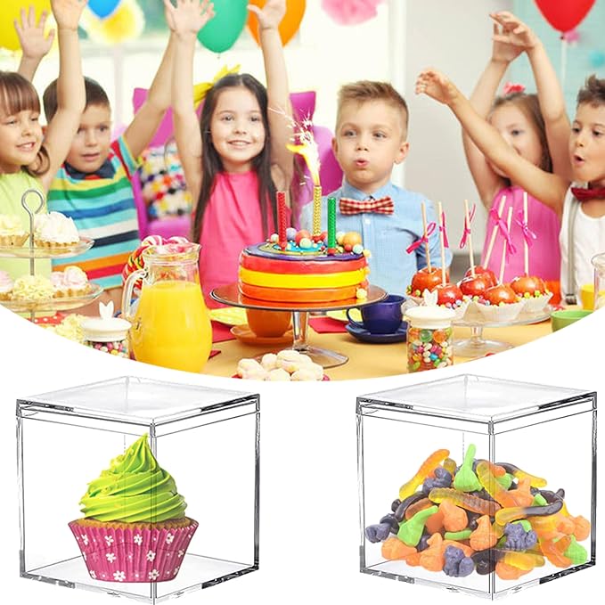 KissYou Acrylic Display Box with Lid 2 Pieces Clear Square Cube Jewelry Storage Contanier Wedding Candy Boxes