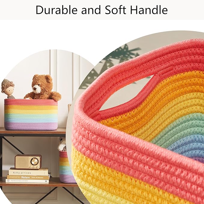 Rainbow Rope Basket for Storage 4 Pack Baskets for Shelves Woven Toy Storage Bins for Nursery Kids in Classroom 12.7"Lx9"Wx7.9"H