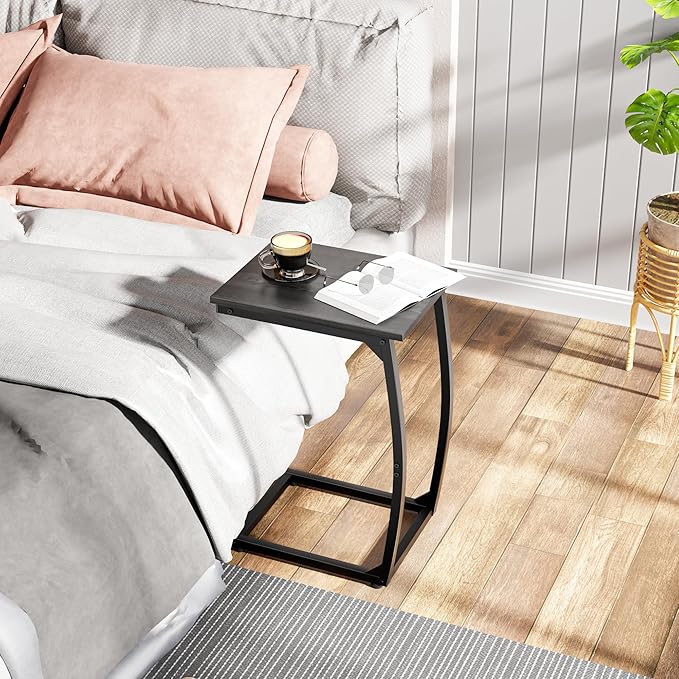 C Shaped End Table Set of 2,Side Table for Couch,Curved Support Legs, Slide Under Couch Table for Sofa, TV Tray Table for Living Room Bedroom(Black)