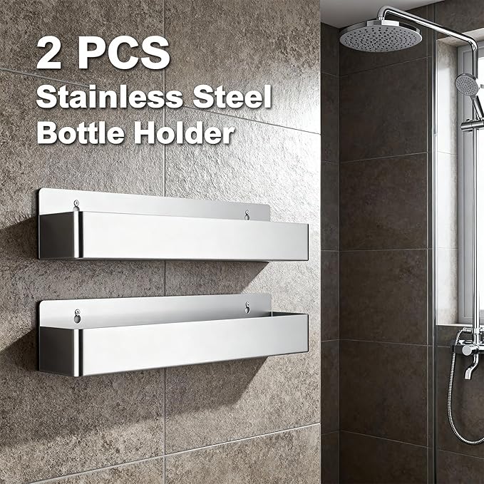 2 PCS 21 Inch Single Speed Rail Stainless Steel Liquor Bottle Holder Rack Wall Mounted Spray Rack Bottle Storage for Bar, Kitchen, Restaurants, Silver