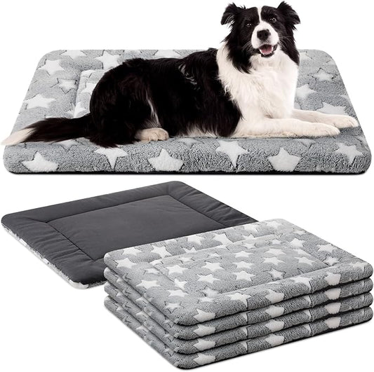 VitalCozy 4 Pcs Winter Dog Crate Pads, Ultra Soft Warm Washable Dog Cat Bed Mat for Pet Crate Comfortable Replaceable Reversible Kennel Pad for Small, Medium, Large Dogs(30 x 48 x 1.6 Inch,Gray)
