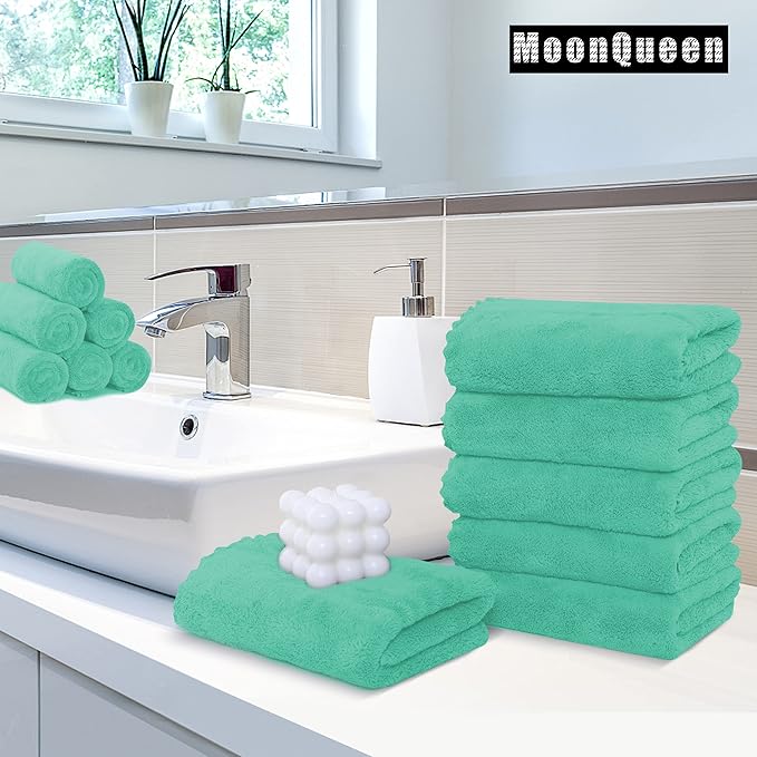 18 Pack Premium Hand Towels - Quick Drying - Microfiber Coral Velvet Highly Absorbent Towels - Multipurpose Use as Hotel, Bathroom, Shower, Spa, Hand Towel 16 x 28 inches (Aqua Green)