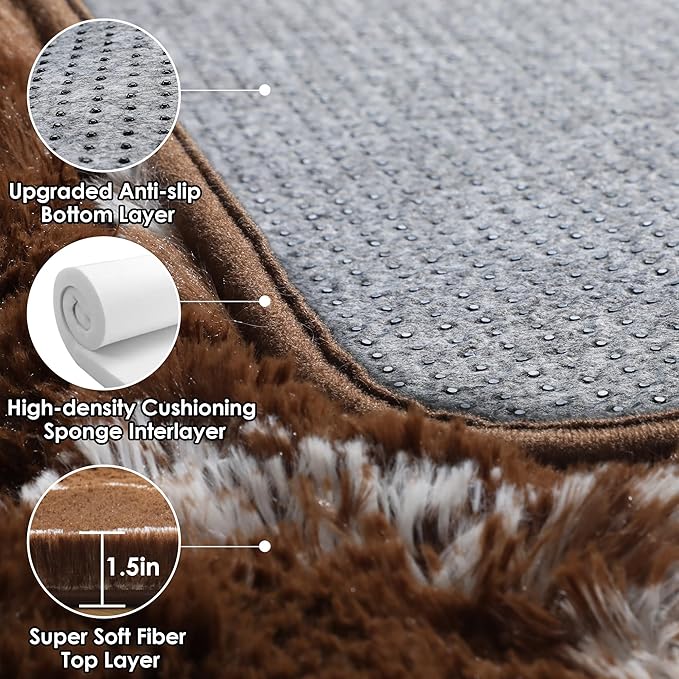 ONASAR 6x9 Area Rugs for Living Room Bedroom, Large Fluffy Brown and White Throw Rug, Geometric Soft Plush Shaggy Fuzzy Floor Carpet for Nursery Kids Girls Boys Teen Dorm Home Office Decor
