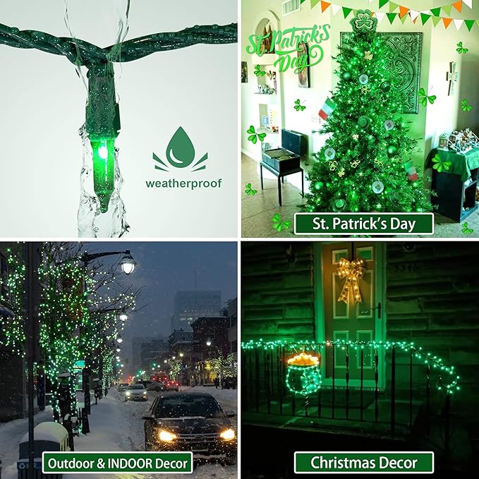 Hopolon Green St. Patrick's Day Mini Lights, 50 Count 2PACK Green Wire 13ft Incandescent Christmas String Lights Plug in for Outdoor Indoor Halloween Tree Holiday Lighting Decor (2pcs Green)