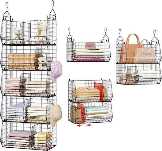 5 Tier Extra Large Closet Hanging Organizer with 5 Dividers,16.5"L x 11.8"W x 51.4"H Closet Organizers and Storage with 5 S Hooks,Clothes Organizer for Sweaters Clutches Handbags Hats Accessories
