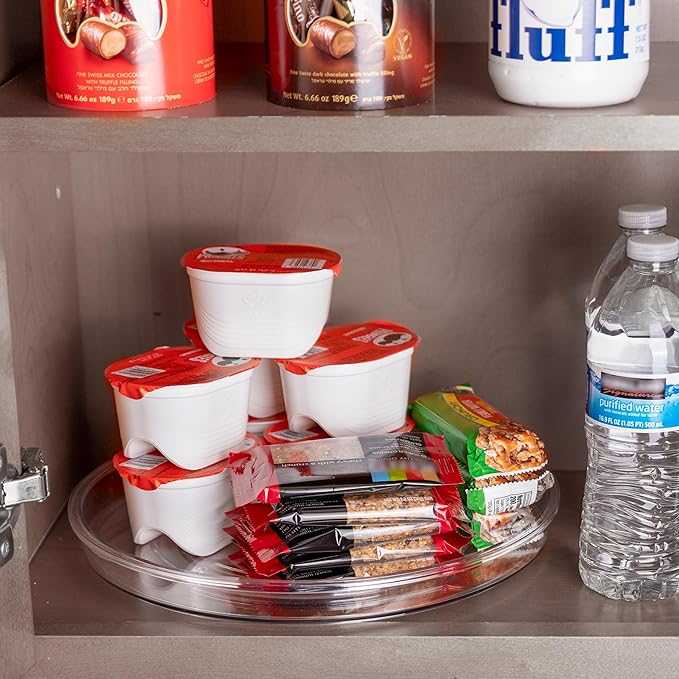 14" Lazy Susan Organizer. 360 Degree Rotating Turntable for Cabinets, Fridge, Pantry, Bathroom, Under Sink Organizing, Vanity, Countertops, Organizer for Spices Clear 2 Pack