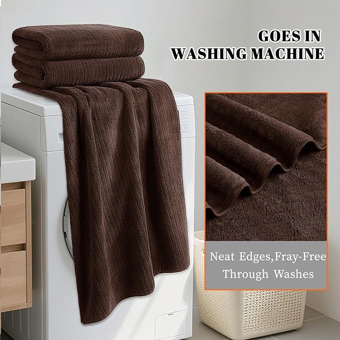 Bath Towels Set of 4 Extra Large 35 x 70 Inches,Luxury Thick High Absorbent and Quick Dry Bath Sheet,Ultra Soft Microfiber,Bathroom,Beach,Yoga,Sport,SPA,Fitness (Brown)