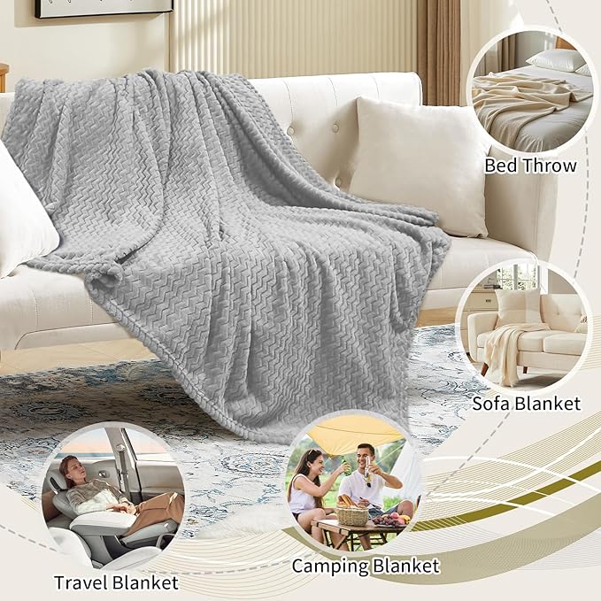 6 Pack Fuzzy Throw Blanket, 50 * 60 Inch 3D Ribbed Jacquard Fleece Blanket, Flanne Ripple Pattern Throw Blankets for Wedding, Soft Room, Gift(Gray)