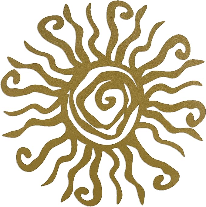 Riverside Designs Wacky Sun Metal Wall Art Indoor/Outdoor Decor - 30" Gold Rust Proof Wall Sculpture - Made in USA - Ideal for Bedroom, Garden, Home, Patio and Farmhouse