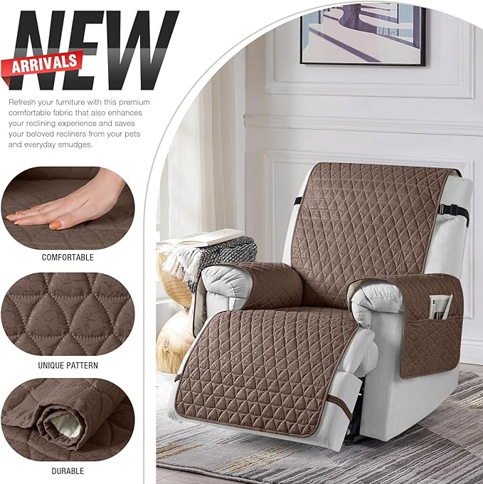 TAOCOCO 100% Waterproof Recliner Cover - Recliner Cover with Non-Slip Granule, Recliner Chair Covers with Elastic Band, Recliner Chair Covers for Reclining Chair(Brown, Large-28'')