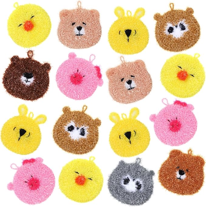 16 Pcs Dish Scrubber Non Scratch Dish Washing Scrubbers Reusable Household Cleaning Kitchen Tools for Dishwashing Washing Dishes Cookware Tubs Sinks (Animal)