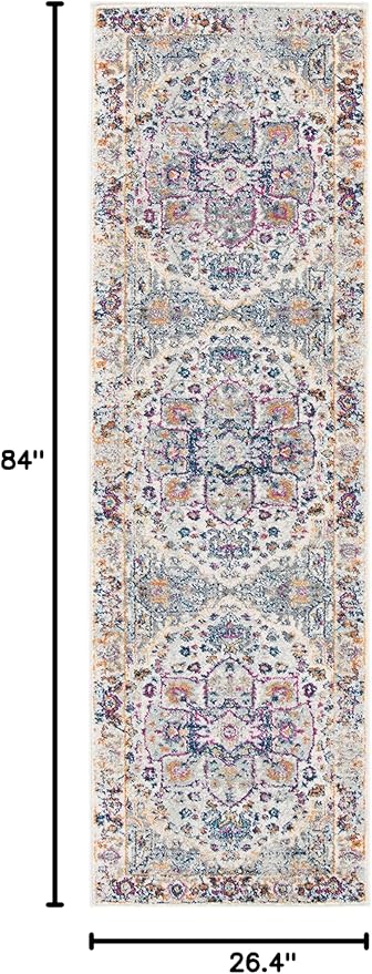 SAFAVIEH Evoke Collection Runner Rug - 2'2" x 7', Ivory & Grey, Oriental Medallion Distressed Design, Non-Shedding & Easy Care, Ideal for High Traffic Areas in Living Room, Bedroom (EVK275A)