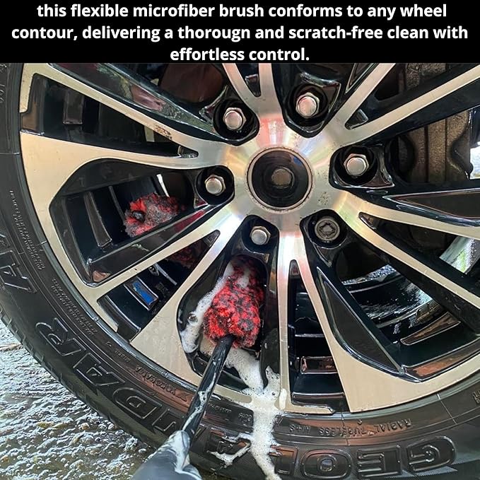 Car Wheel Brush & Wheel Barrel Brush Kit – 19" Soft Non-Scratch Microfiber Rim + Stiff-Bristle Scrubber for Tires, Rubber Mats & Motorcycles – Tire Brushes for Cleaning Tires