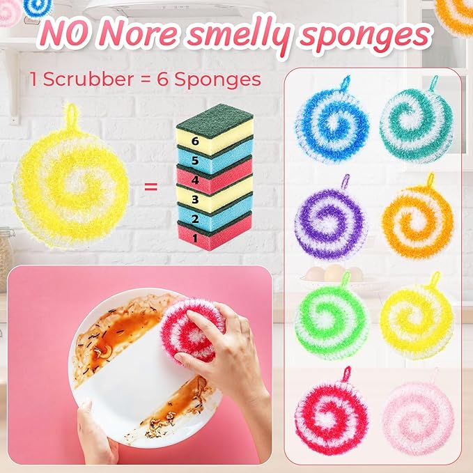 12 Pcs Dish Scrubber Non Scratch Dish Washing Scrubbers Reusable Household Cleaning Kitchen Tools for Dishwashing Washing Dishes Cookware Tubs Sinks (Candy)