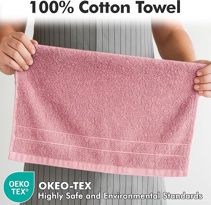100% Cotton Hand Towels for Bathroom – Soft & Absorbent Towel Set– Pack of 6 Small Towel (34x20in) – Quick Dry Luxury Cotton Hand Towels – Baby Pink