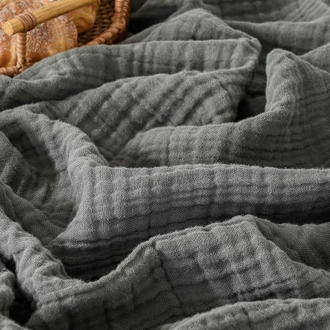 100% Cotton Muslin Throw Blanket 50'x65', Lightweight Breathable Summer Blanket Throw. Supersoft 4-Layer Gauze Throw Blanket for Sofa, Couch, Bed, All-Season Use, Dusty Olive