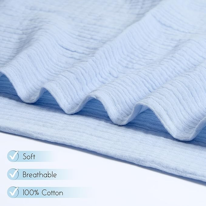 Meracorallo Muslin Swaddle Blanket, 100% Cotton Receiving Blanket Soft and Breathable Swaddle Wrap for Baby Boys and Girls, Sky Blue