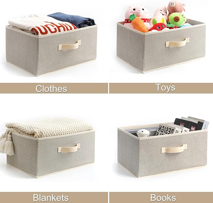 15.7 Inch Storage Baskets, Woven Fabric Bins, Storage Cubes with Reinforced Handles, Organizer Bins for Closet Shelves, Foldable, for Clothes (Beige, 4PCS/15.7*11*7.8inch)