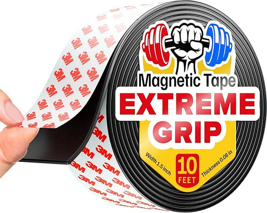 Super Sticky Magnetic Tape (10 feet x 1.5 inch) - Stong Magnet Strip with Adhesive Backing for DIY & Crafts - Easy to Cut and Mount on Fridges, Whiteboards & More