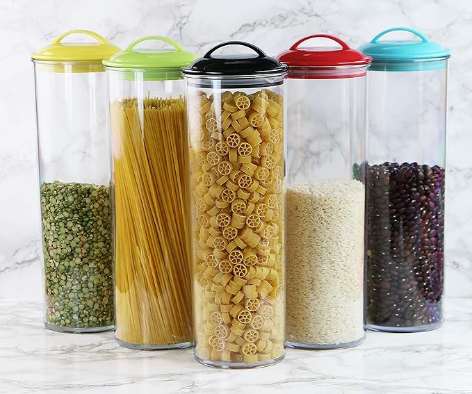 Reston Lloyd Tall Clear Spaghetti Pasta Storage Canister Container with Airtight Lid BPA Free for Kitchen Pantry Organization, Orange