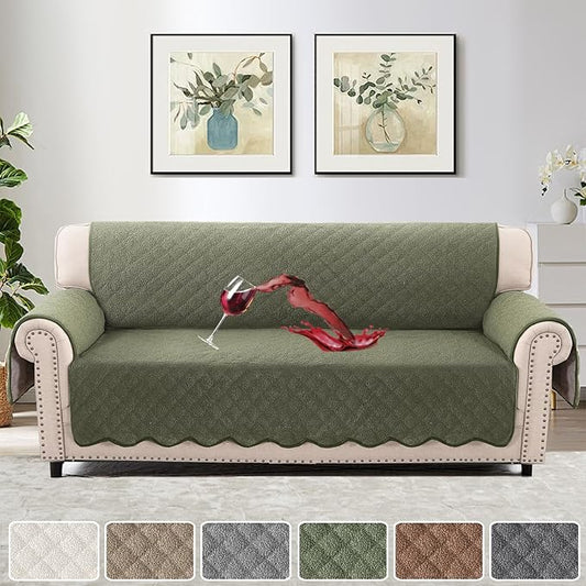 H.VERSAILTEX Waterproof Quilted Couch Covers Non Slip Sofa Covers Protector Slipcovers for Dogs, Covers for 3 Cushion Couch Sofa Pet Furniture Protector Modern Fleece Fabric (Sofa,Tea Tree)