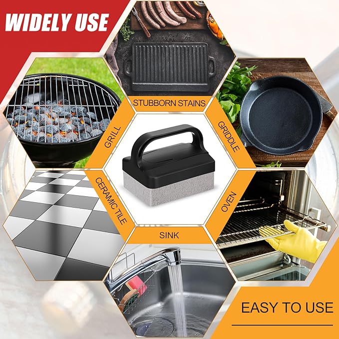 26 Pack Grill Griddle Cleaning Brick Block Pumice Stones Scrubbing Grill Cleaning Stone Griddle Scrubber Cleaner with Handle for Outdoor BBQ Flat Top Cookers Removing Greases Stains