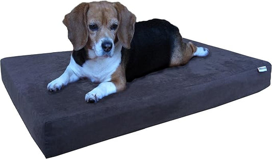Dogbed4less Orthopedic Gel Memory Foam Pet Dog Bed, Waterproof Liner with External Microsuede Cover and Bonus Antislip Cover (Microsuede Espresso, 35"X20"X4" Inches)