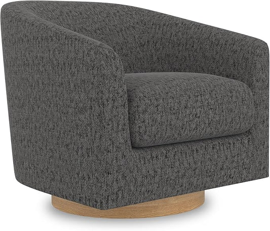 Swivel Accent Chair, Upholstered Modern Barrel-Curved Arm Chair, Velvet Fabric Comfty Sofa Reading Chair with Solid Wood Base for Living Room, Bedroom, Club, Pebble Grey