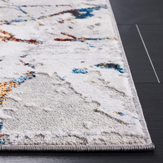 SAFAVIEH Amelia Collection Accent Rug - 3' x 5', Grey & Blue Gold, Modern Abstract Design, Non-Shedding & Easy Care, Ideal for High Traffic Areas in Entryway, Living Room, Bedroom (ALA293M)