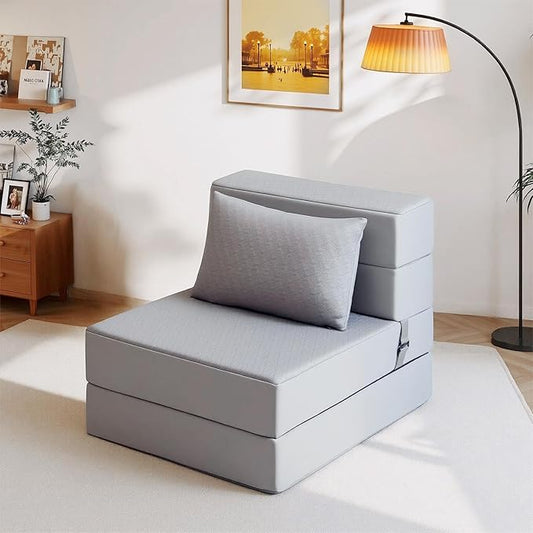 BeBen Folding Sofa Bed, Boneless Foldable Chair Bed, Convertible Futon Sleeper Chair Couch, Single Lazy Floor Lounger Sofa Couch for Small Spaces, Dorm, Guest Room, Living Room, Apartment, Grey