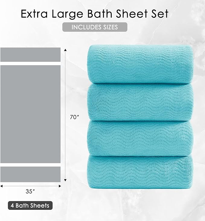4 Piece Extra Large Bath Towel 35"x70" Oversized Bath Sheet Bath Towel Set for Bathroom Ultra Soft Cozy Highly Absorbent Quick Dry Bathroom Towel for Spa Gym Hotel,Shower Towel for Daily Use,Aqua Teal
