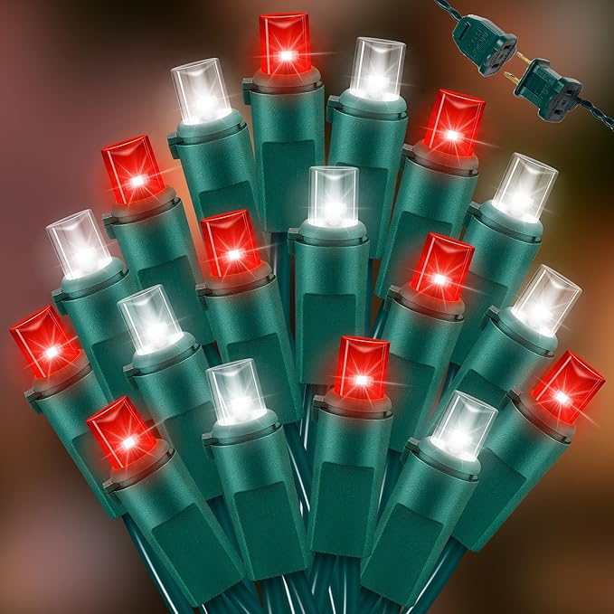 LAMPHOME Red White Valentine's String Lights 100LED 21.6FT Mini Fairy Light Green Wire Christmas Lights Plug in for Indoor & Outdoor Party Patio Bedroom Xmas Tree Garland Galentine's Day Decoration