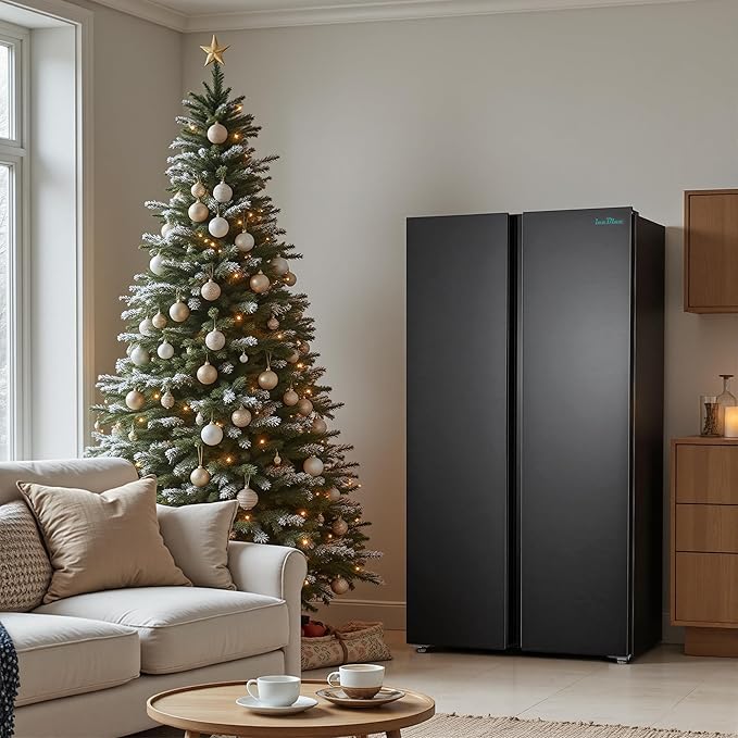 Iceblue Refrigerator, 15.6 Cu.Ft. Side-by-side Refrigerators, Black Stainless Steel Beverage Fridge with Freezer, Zoning Temperature Control Frost Free Beverage Refrigerators - Black