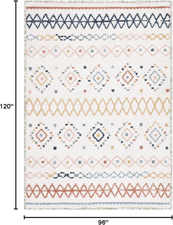 SAFAVIEH Area Rug 8x10 - Marrakech Collection - Large - Ivory & Multi, Moroccan Boho Tribal Rustic Design, Non-Shedding & Easy Cleaning, Ideal for Living Room, Bedroom, Office, Dining Space (MRK612A)