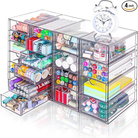Acrylic Organizer with Drawers | 20 Drawers 4 Sets | Desk Organizer and Storage, Clear Makeup Organization, For Office/Art Supply/Craft Storage and Organization