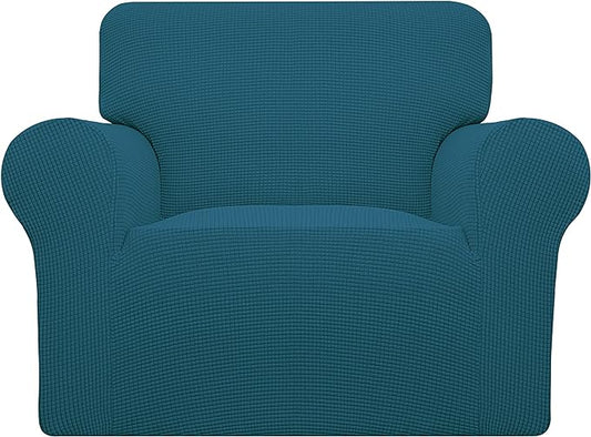 Easy-Going Stretch Chair Sofa Slipcover 1-Piece Couch Sofa Cover Furniture Protector Soft with Elastic Bottom for Kids, Pet. Spandex Jacquard Fabric Small Checks (Chair, Peacock Blue)