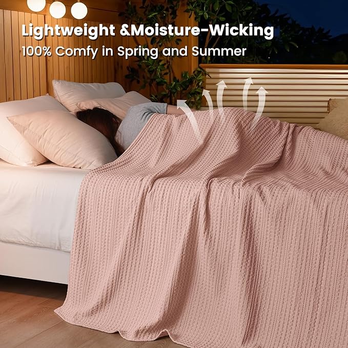 PHF Lightweight Waffle Weave Blanket King Size 104"x 90", Soft Woven Summer Blanket for Hot Sleepers - Aesthetic Home Decor for Couch Bed Sofa, Pet Friendly, Rose Pink