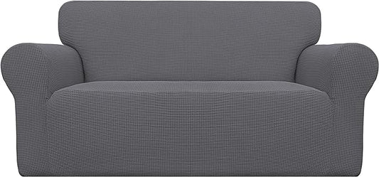 Easy-Going Stretch Loveseat Slipcover 1-Piece Sofa Cover Furniture Protector Couch Soft with Elastic Bottom for Kids Polyester Spandex Jacquard Fabric Small Checks (Loveseat, Grey)