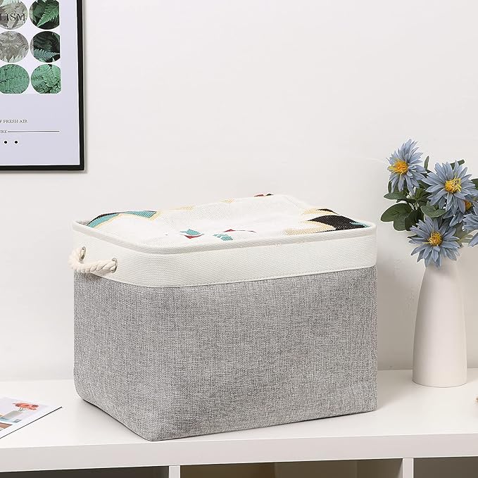 Large Fabric Storage Baskets Set of 2 - Premium Organizer Bins with Metal Frame