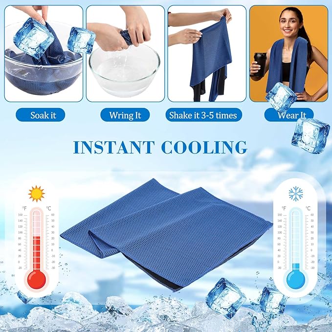 80 Count Cooling Towel Bulk 40 x 12 Inch Double Layer Microfiber Chilly Cold Towel for Neck Gym Yoga Running Workout Sports(Black, Purple, Gray, Blue)
