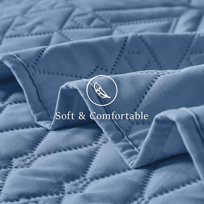 akkialla Twin Quilt Set, Boho Style in a Solid Color, Bluish Grey Lightweight Microfiber Bedspread, Soft and Breathable Coverlet for All Seasons, 2-Piece Bedding Set (1 Quilt, 1 Pillow Sham)