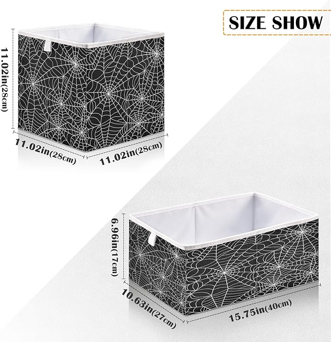 Bolaz Halloween Gray Spider Web Closet Organizers Storage Cubes Storage Bins Shelf Baskets Containers for Home Kids Room Toys Office,Rectangle