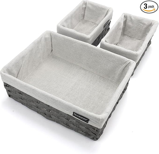 Brookstone Wicker Shelf Storage Basket Decorative Shelf Bin, bathroom organizers and storage, Boho Living Room Decor, Summer Storage 2025-3 Piece Set